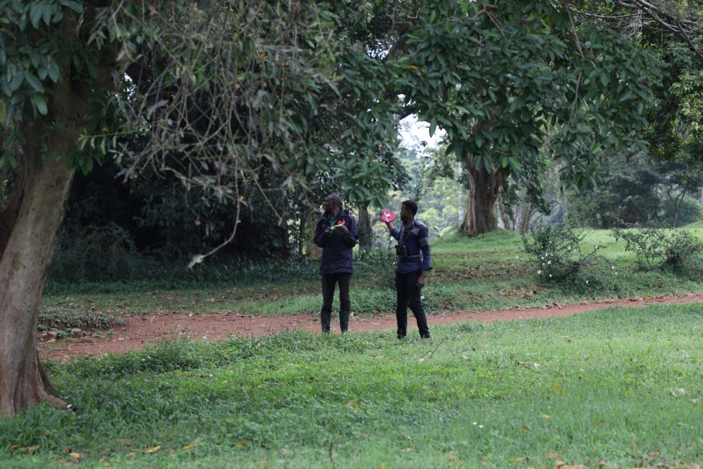 GBS TEAM SETTING TRANSECT FOR BIODIVERSITY SURVEY at Entebbe botanical gardens
