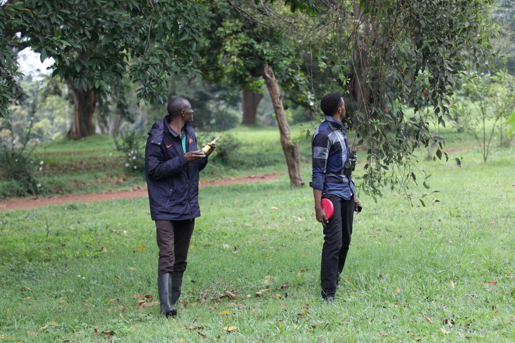GBS TEAM SETTING TRANSECT FOR BIODIVERSITY SURVEY at Entebbe botanical gardens